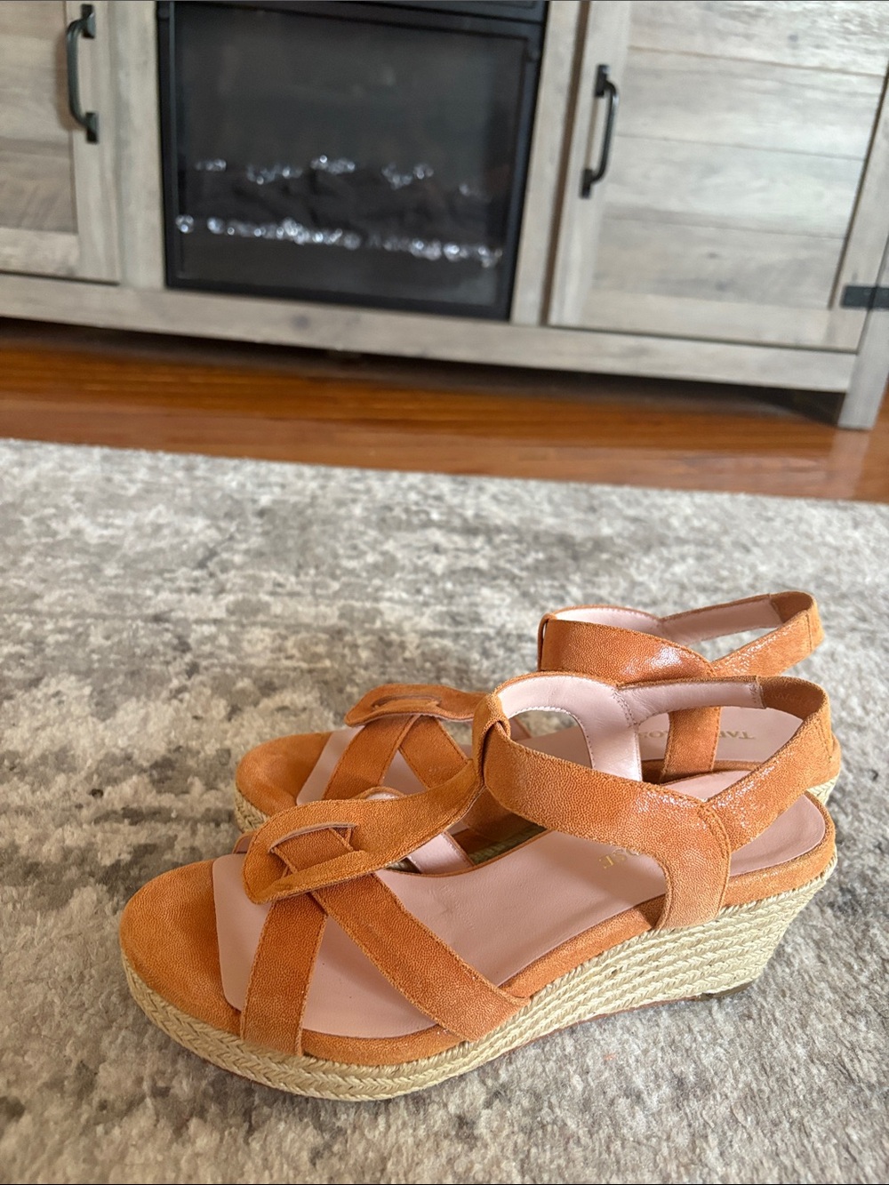 Taryn Rose Orange Suede Espadrille Wedge Sandals